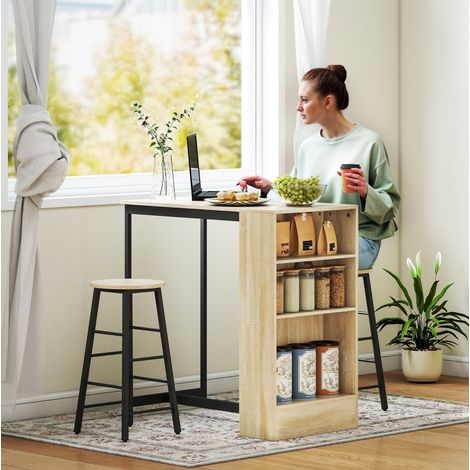 table repas bar 3 pieces rangement 91 cm metal noir OKMYHOME (1/5)