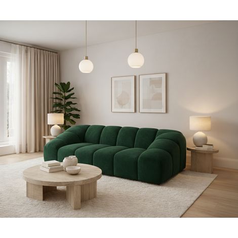 LORELIA - Canapé droit en tissu aspect velours - 3 places - 240 cm - Vert (1/3)