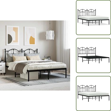 The Living Store Bettgestell mit Kopfteil Metall Schwarz 140x200 cm - Metallbett