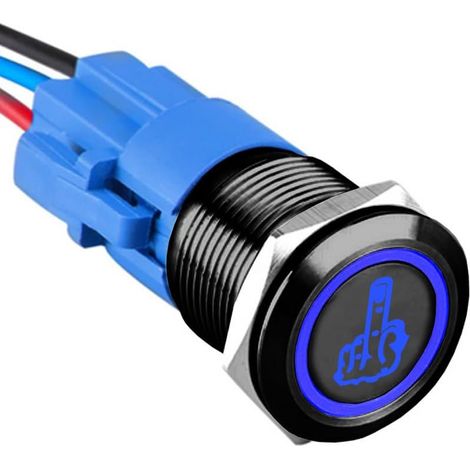 Noir Coque 19mm Interrupteur à Bouton Poussoir Etanche 12V 5A Interrupteur à Bascule de Voiture Métal Commutateur 5 Broches avec Prise Bleu Arrière (1/5)