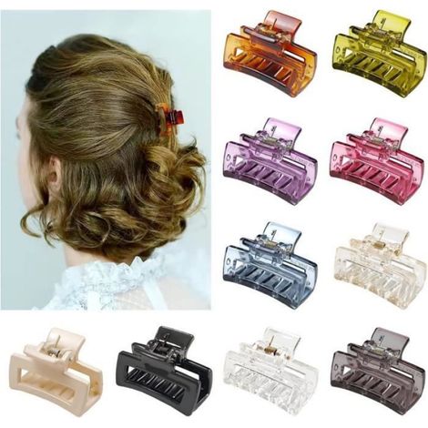 Pince Cheveux - 4 cm - Carrée - Antidérapante - Plastique - Pour Femme - 10 Pièces (1/4)