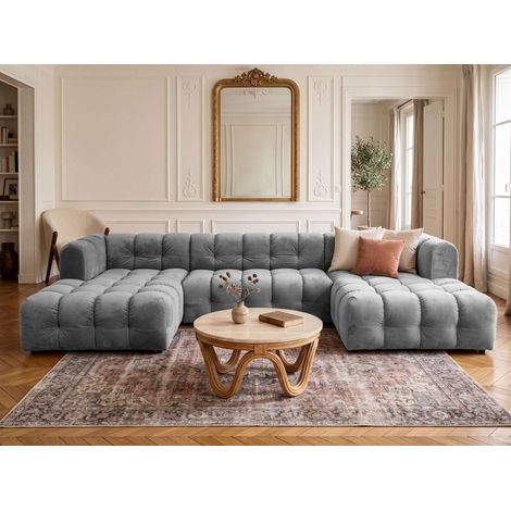 Wohnlandschaft Sofa U-Form SOLVIE in Stoff Tiffani Grau (1/4)