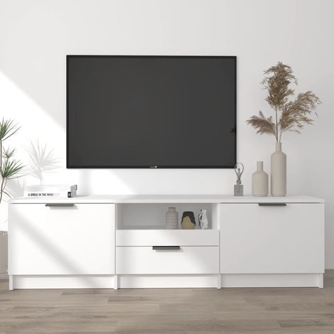 Vidaxl – Meuble TV blanc 140x35x40 cm en bois d’ingénierie – 3 compartiments et tiroir – Construction durable et design moderne
