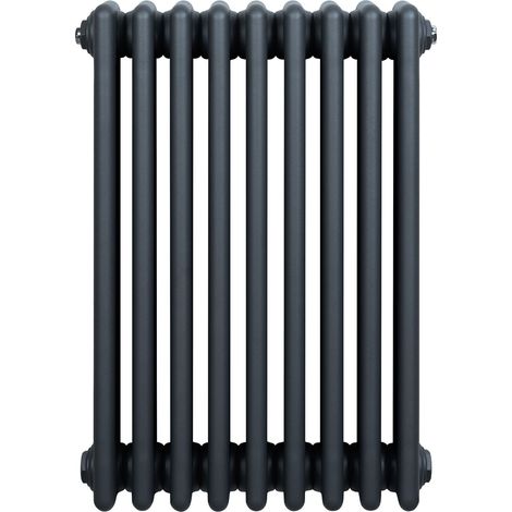 Radiateur Traditionnel à 4 Colonnes 600 x 425 mm en Acier Carbone Gris Anthracite Chauffage Central Horizontale Monté Sur Mur [Brosse de Nettoyage & Supports INCLUSES]