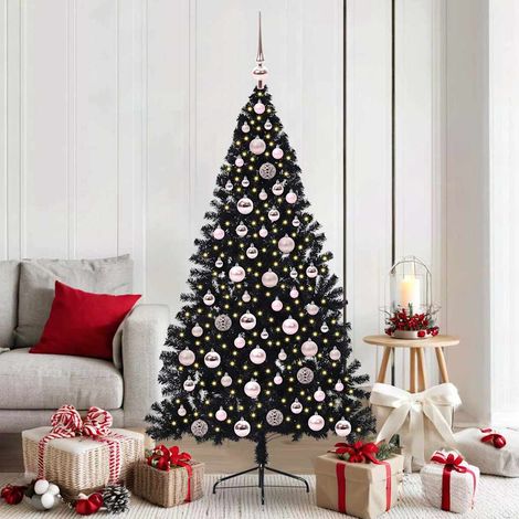 Künstlicher vorbeleuchteter Weihnachtsbaum Schwarz 180 cm PVC