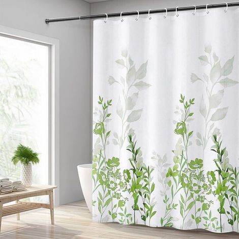 1 Rideau de douche 240x200cm, Polyester imperméable avec ourlet lesté, 12 crochets ABS pour salle de bain (1/5)
