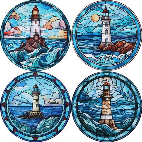 4 Styles D'Autocollants de Fenêtre de Phare Film Rond Non Adhésif Statique Autocollants de Fenêtre S'Accrochent en PVC Imperméable pour la Décoration de la Maison Magasin Affichage de Porte (1/5)