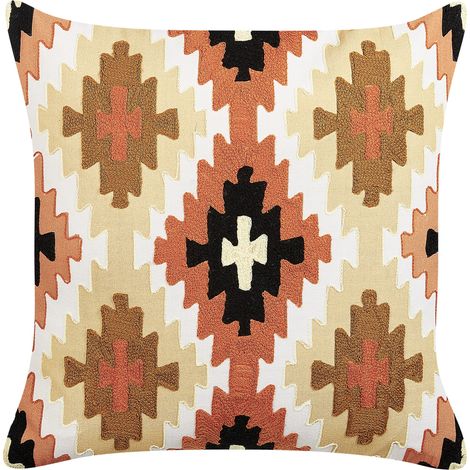 Cojín de algodón beige marrón negro blanco 50 x 50 cm hecho a mano Serampore