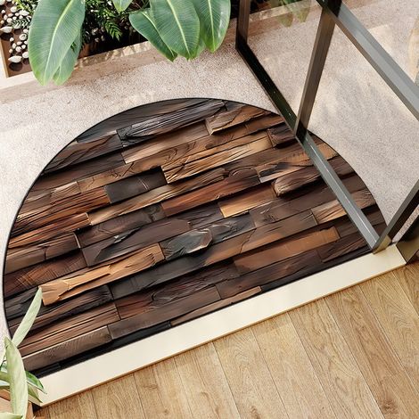 Tapis antidérapant, paillasson demi-cercle unique, tapis de nettoyage, décor d'entrée intérieur et extérieur pour garage et maison - 40 x 60cm [velours cristal, fond en plastique]