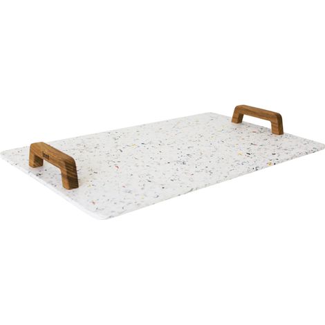 Plateau de service déchets plastiques poignée bois 54 x 34 x 1 cm (1/5)