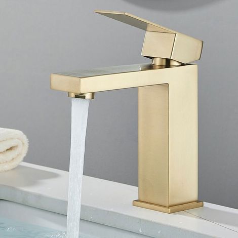 Robinet de Lavabo - Mitigeur Robinet - Robinet de Salle de Bains - Or Brossé (1/4)