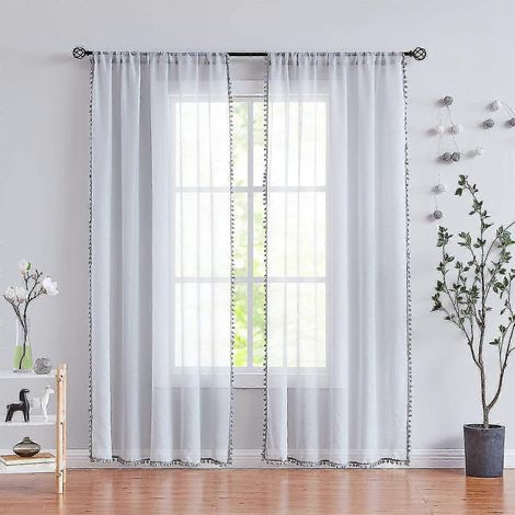Rideaux gris transparents pour chambre à coucher, 63 pouces, rideaux texturés à œillets pour chambre d'enfant, 52 pouces de large, 2 panneaux (1/5)