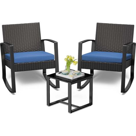 Bealife 3tlg. Balkonmöbel Set Rattan Blau Outdoor Terrasse Pool (1/5)