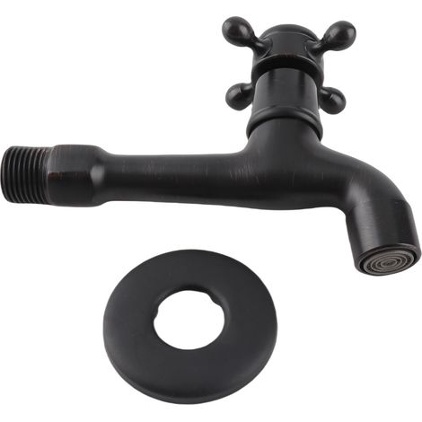 Retro-Pool-/Wischmopparmatur aus Messing mit Einhebelmischer, Schnellöffnung, nur für Kaltwasser, ideal für den Hausgebrauch. Lange, schwarze Armatur. (1/5)