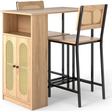 COSTWAY 3Piece Bar Table Set Dining Table and 2 Bar Stools Set w/Storage-Natural (1/5)