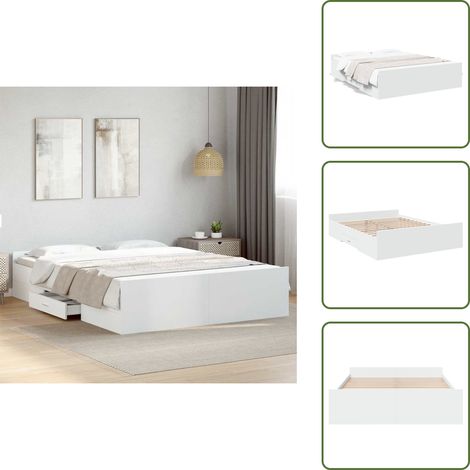 The Living Store Cadre de lit avec tiroirs sans matelas blanc 160x200 cm - Cadre De Lit - Lit Double - Lit Avec Tiroirs - Meuble De Chambre - Literie