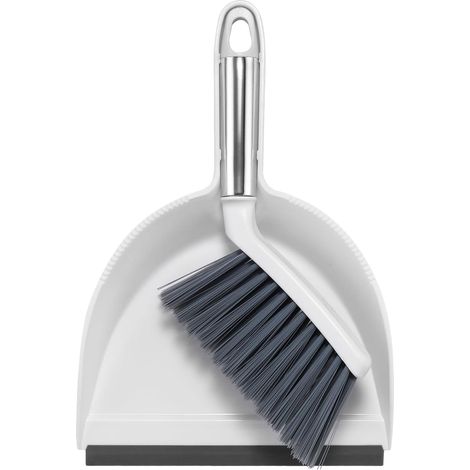 Mini Broom and Dustpan Set, Small Dust Pan and Brush Set with Handle Dustpan Teeth for Cleaning Hair Suitable for Office Desks Drawers Sofas Outdoor Camping, White & Gray