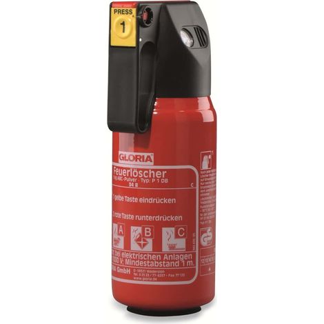 GLORIA Feuerlöscher P1DB, Pulver, 1 kg, Brandklasse 8A, 34B, mit Kfz-Halter
