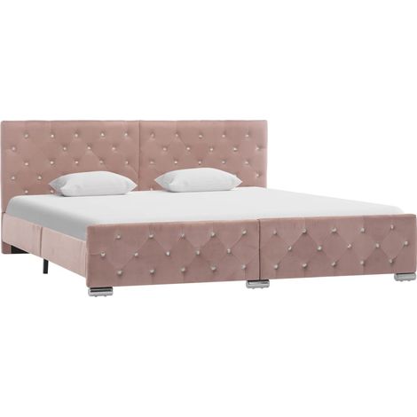 Les Tendances – Lit adulte rose en velours 180x200 – Structure robuste en acier – Hauteur 27,5 cm – Design élégant et facile à assembler (1/5)