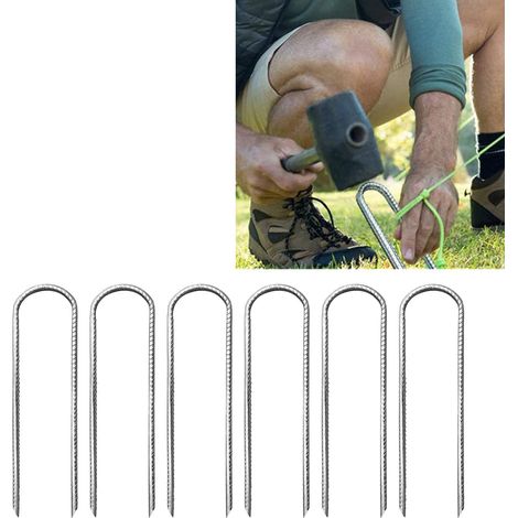 6 U-förmige Stahl-Erdanker für Trampoline, Zelte und Schaukeln, 30 cm, silber (1/5)