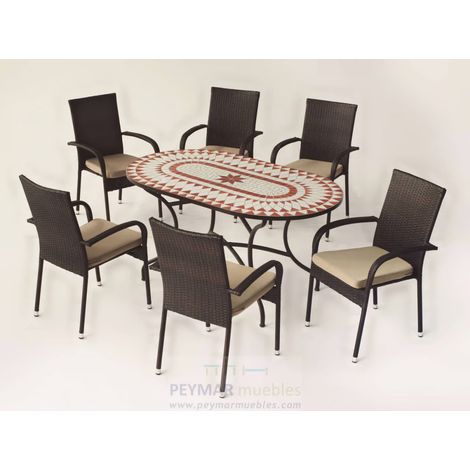 Conjunto de mesa+4 sillones terraza jardín mosaico Neypal/Bahia-150/4. (1/2)
