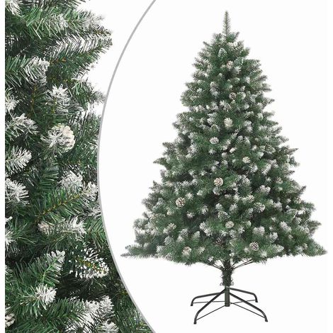 Sapin de Noël Artificiel Enneigé avec Support et Pommes de Pin PVC Vert et Blanc 180 cm - PANGIVO (1/5)