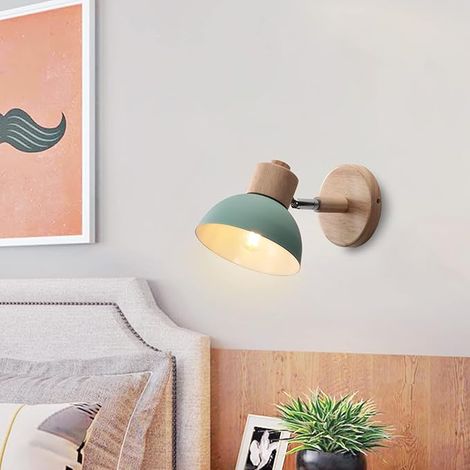 Applique da parete vintage industriale verde 15 cm - Set da 2 - Lampada da parete regolabile in legno e metallo - Elegante decorazione da parete, attacco E27, ideale per soggiorno, camera da letto
