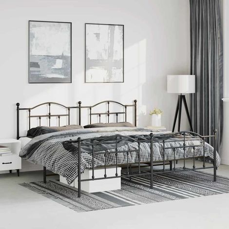 Cadre de lit métal sans matelas avec pied de lit noir 193x203cm (1/5)