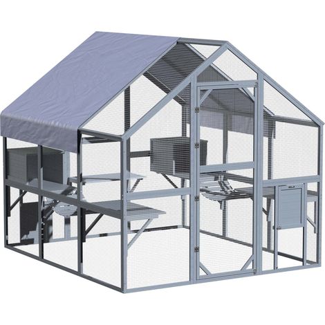 Wiltec Freilaufgehege Katzen 210 x 187 x 187 cm, Katzenfreigehege Holz, Außengehege verschiedene Ebenen, Katzengehege für Garten, Balkon