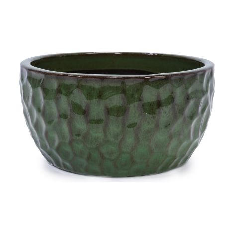 Lot de 3 pots de fleurs en céramique émaillée fait main motif martelé respirant en terre cuite avec trous de drainage idéal pour bambou figuier intérieur extérieur vert diamètres 38.1 30.5 25.4 cm (1/5)