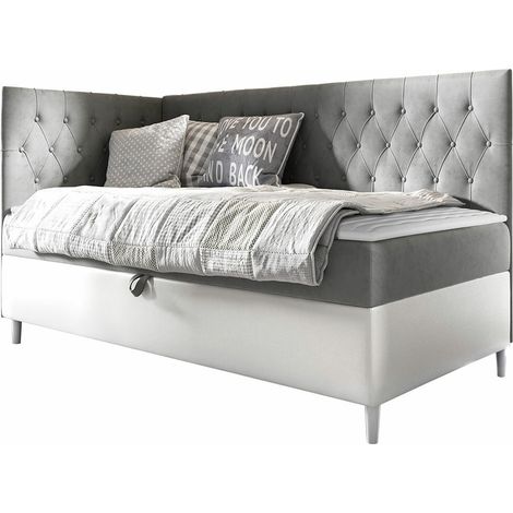Lit boxspring Lucus III, Soft 017 + Fresh 14, Continental, Unique, 100x200, Tissu, Faux cuir, Disponible, 108x208x115cm (1/5)