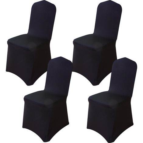 Lot de 4 housses de chaise extensibles en polyester et élasthanne, idéales pour décorer les chaises lors de mariages, fêtes et banquets. Couleur : noir.
