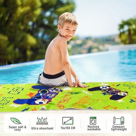 Kinder-Strandtuch – 75 x 150 cm, sandabweisende Mikrofaser, für Jungen, Badetuch, Poolhandtuch, Campinghandtuch, Reisehandtuch, ultra-saugfähiges Strandtuch (1/4)