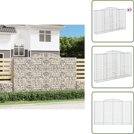 Gabionen mit Hochbogen 7 Stk. 300x50x180/200cm Verzinktes Eisen - Gabionen - Gartendeko - Eisenmöbel - Zaun - Sichtschutz (1/5)