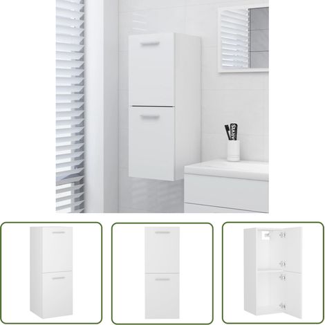 The Living Store Armoire de salle de bain Blanc 30x30x80 cm Bois d’ingénierie - Armoire De Salle De Bain - Meuble Salle De Bain - Rangement Salle De Bain - Armoire Blanche - Armoire Murale (1/5)