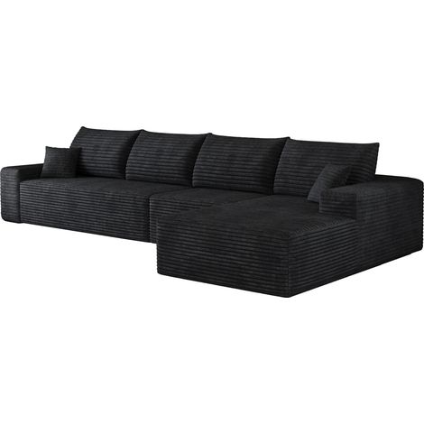 Sofá modular esquinero negro de 340 cm en terciopelo de pana con chaise longue (1/5)
