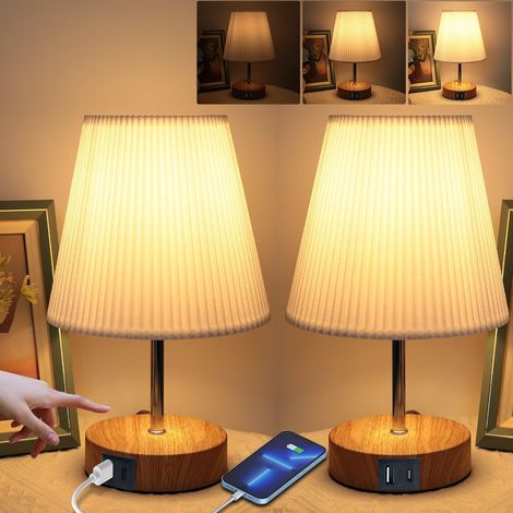Touch Bedside Lamp: Dimmable LED Lamp with Touch Control USB Ports A+C Fabric Lamp Shade for Reading Bedroom Living Room Hotel Children's Room Modern and Functional with Bulb Included (1/5)