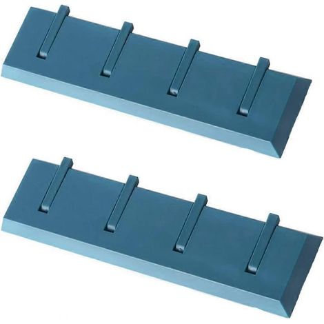Lot de 2 crochets anti-perforation pour salle de bain, porte-serviettes, porte-manteau, crochets droits en plastique - Bleu