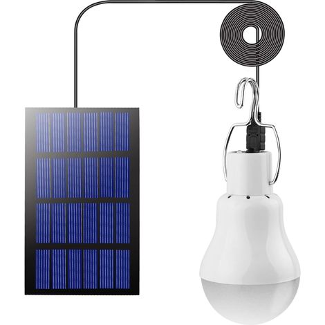 Ampoule solaire LED pour extérieur, 1 pièce avec câble de 3 m, lampe de camping, lanterne suspendue avec panneau solaire, ampoule de 3 W pour extérieur, intérieur, camping, tente, randonnée (1/5)