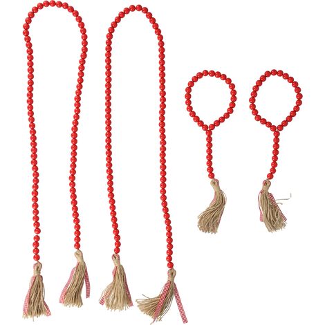 Guirlande de perles de bois de Noël, solide, robuste et réutilisable, guirlande décorative de perles de bois rouges, ensemble rouge quatre pièces (1/5)