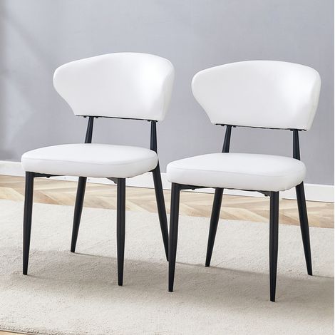 Sedia da pranzo in PU bianco e metallo nero, ergonomica, con schienale curvo,50×45×80cm (1/5)