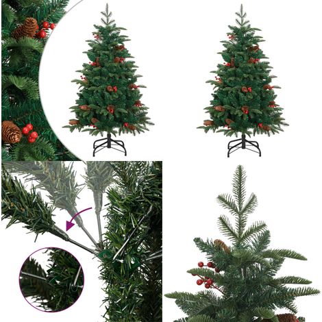 Künstlicher Weihnachtsbaum Klappbar mit Zapfen & Beeren 150 cm - Klappbarer Weihnachtsbaum - Weihnachtsbaum mit Zapfen (1/5)