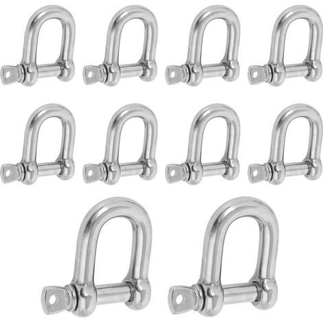 10 Pièces Manille M6 Manille en Acier Inoxydable 304, Manille de Levage avec Anneau en D, Pour Marine et Fixation, Résistance à la Corrosion (1/5)
