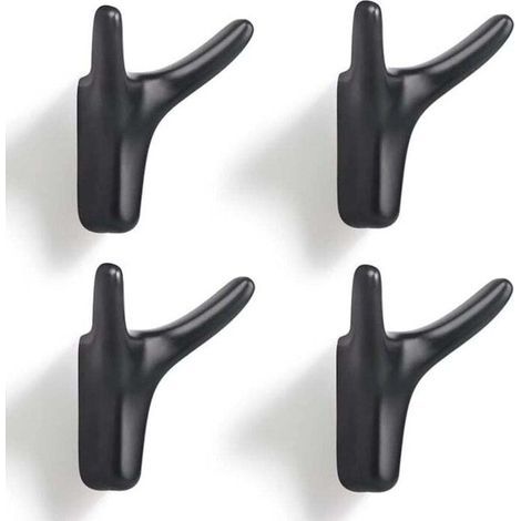 4 Piece Double Hook Wall Hanger, Sturdy Zinc Alloy Wall Hanger, Solid Door Hanger for Entryway, Bedroom, Living Room, Kitchen (Black 666338mm) (1/4)