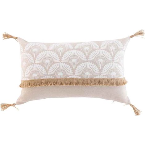 Coussin Déco Imprimé "Bahina" 30x50cm Beige & Blanc (1/3)