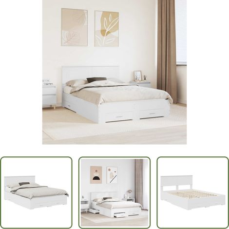 Stauraum Bett - Bettrahmen mit Kopfteil Weiß 140 x 190 cm Holzwerkstoff (1/5)