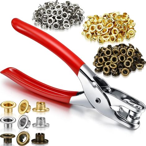 Ösenzangenset mit 300 Metallösen, Ösenwerkzeugset für Lederbekleidung, Gürtel (Kupfer, Gold, Silber, 0,6 cm)