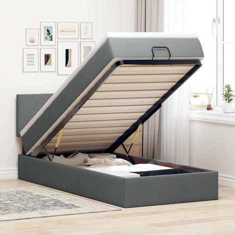Ottoman-Bett mit Matratze Dunkelgrau 100x200 cm Stoff