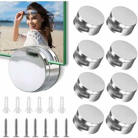 8 pinces rondes miroir en alliage zinc fixation verre epaisseur 4 a 7 mm support miroir ou vitre Label