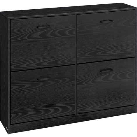 Meuble à Chaussures 4 Portes Battantes, Étagère à Chaussures, Séparateur Réglable, pour 16 à 28 Paires de Chaussures, pour Entrée, 24 x 105,5 x 82,7 cm, Noir Boisé (1/5)